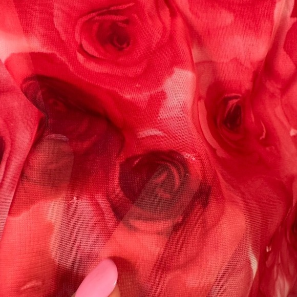 Y2K Babydoll Dress Womens Large Fairycore Milkmaid Vtg 90s Floral Red Chiffon - Picture 7 of 12